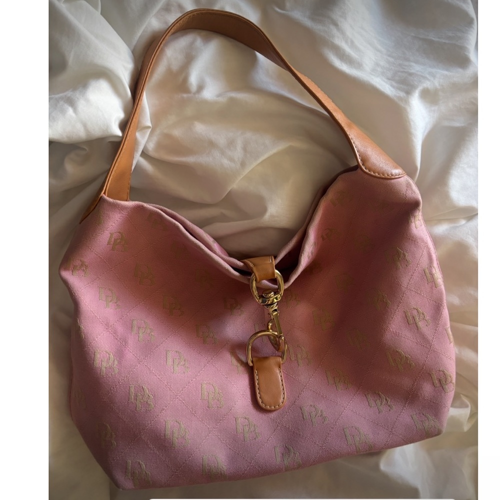 Vintage Dooney & Bourke Pink and Tan Hobo Bag